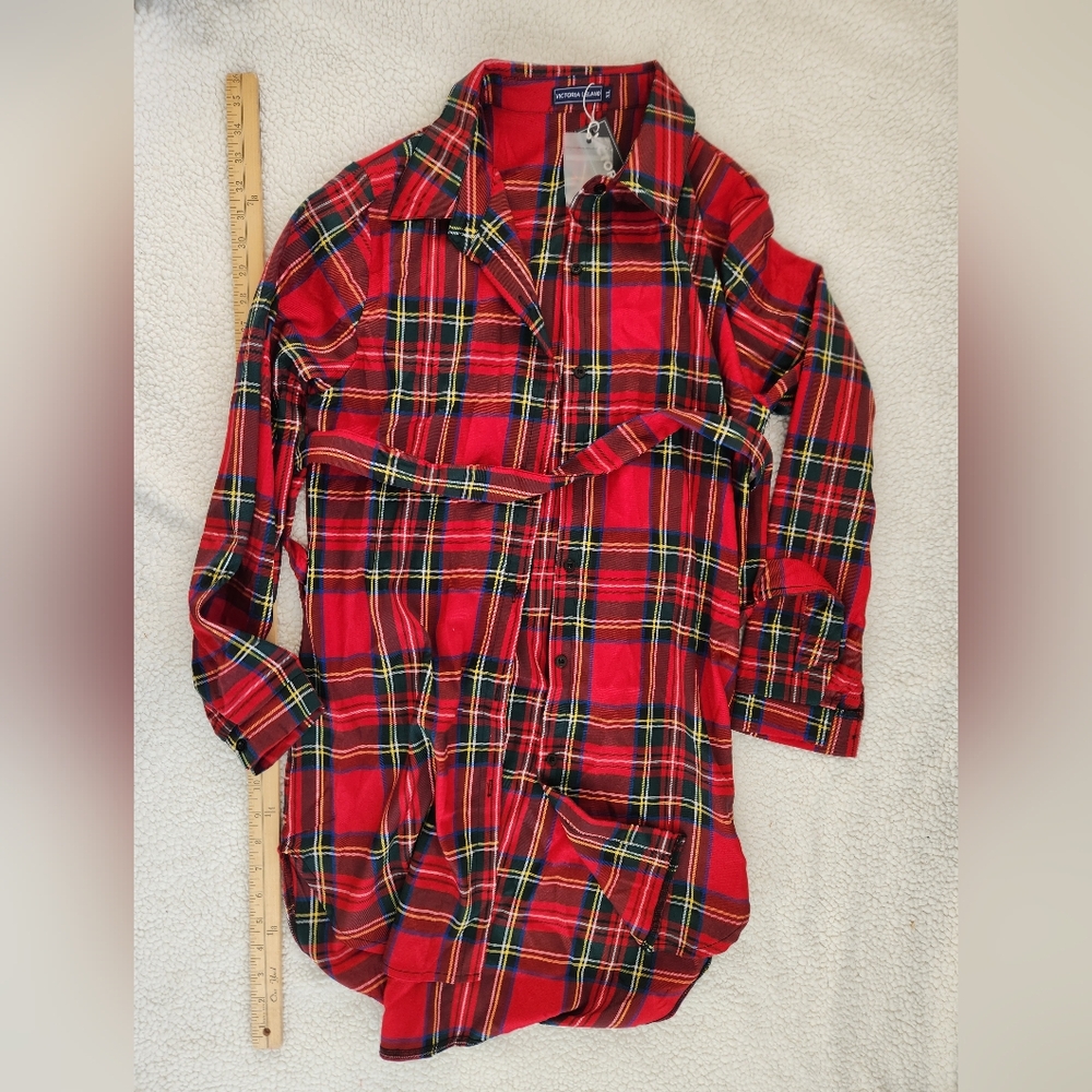 Victoria Leland XL Button Down Shirt Dress With Belt Long Sleeves NEW Wi…